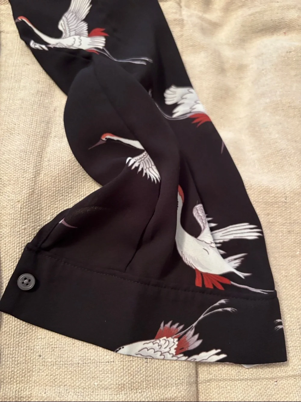 LOFT Black Crane Print Button-Down Blouse - Picture 4 of 7